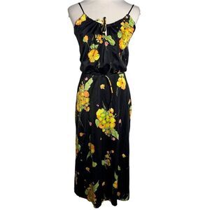 Vintage 60s DeWeese Swim Sun Dress S Black Floral Shelf Bra Viva Pinup Glam